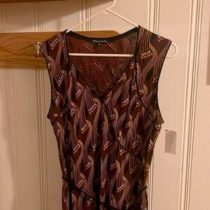 NWT Tessuto brown print V neck sleeveless dress